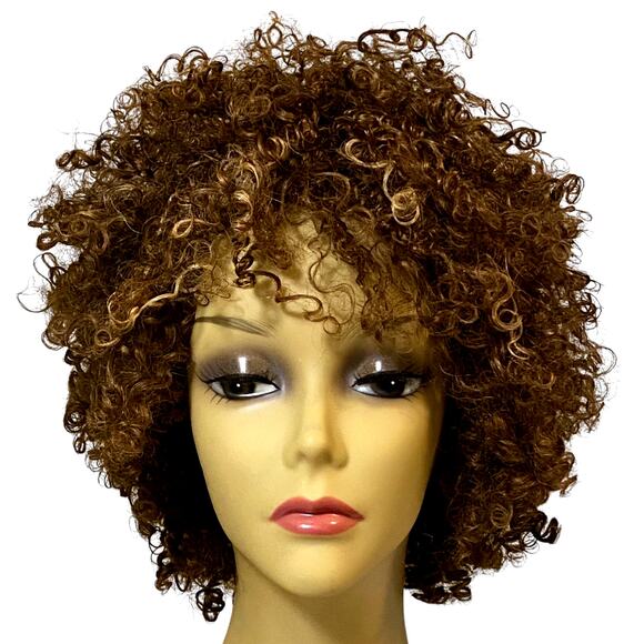 100% Human Hair Wig Kinky Curly Katrina Brown Frost for Women Average Size NWT - Picture 1 of 10